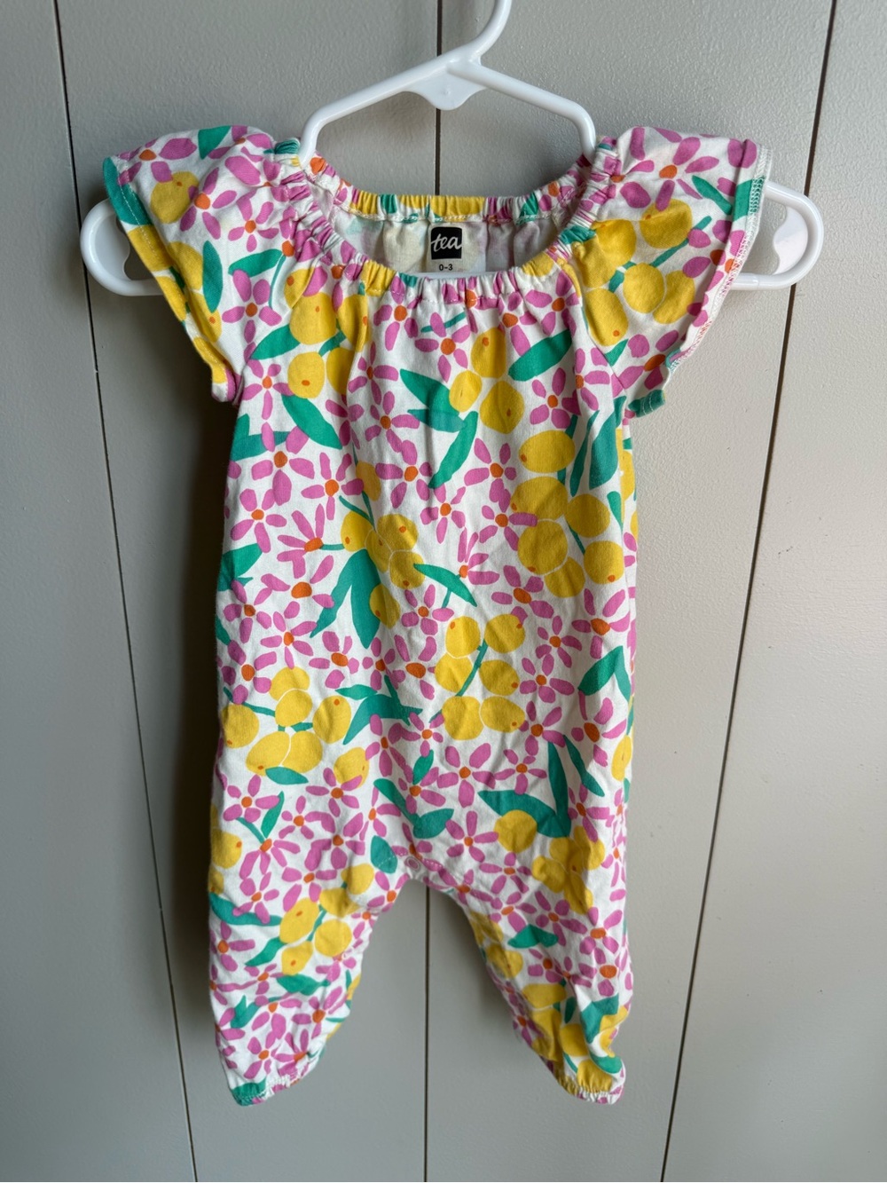 Tea Collection Lemon Floral Romper - Yellow, Pink & Green Size 0-3 month